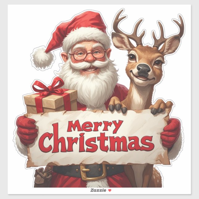 Adesivo Papai Noel E Rena Feliz (Folha)