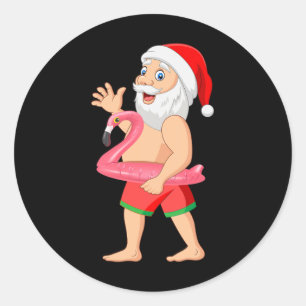 Adesivo Papai Noel em Flutuador de Flamingo Natal Divertid