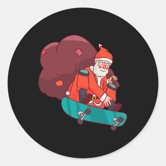 Adesivo Papai Noel Em Skate Presente Engraçado De Natal  (Frente)