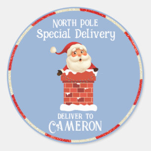 Adesivo Papai Noel em uma Chaminé Nome Personalizado Natal