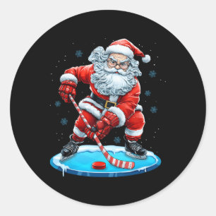 Adesivo Papai Noel engraçado de Natal jogando hóquei no ge