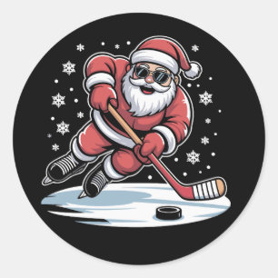 Adesivo Papai Noel engraçado de Natal jogando hóquei no ge
