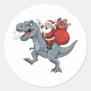 Adesivo Papai Noel Engraçado Montado em um Dinossauro T Re