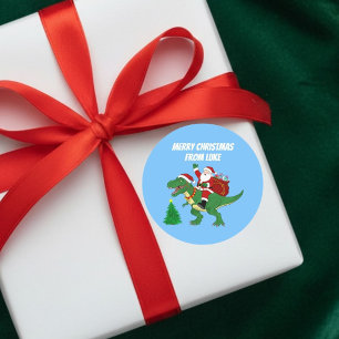 Adesivo Papai Noel Engraçado Montado no T-Rex no Natal