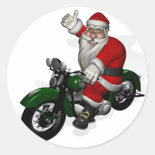 Adesivo Papai Noel engraçado numa velha moto verde