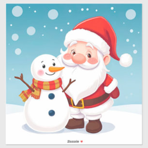 Adesivo Papai Noel Feliz em Cena de Inverno Nevado