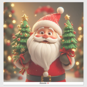 Adesivo Papai Noel Festivo Segurando Árvore de Natal