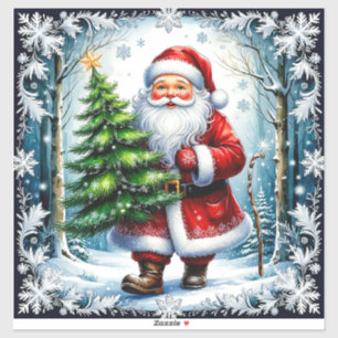 Adesivo Papai Noel Festivo Segurando Árvore de Natal