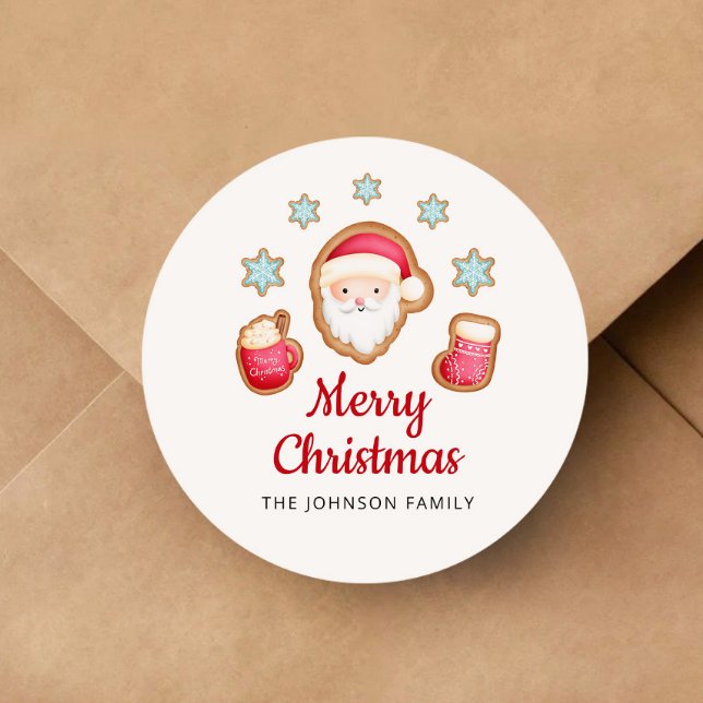 Adesivo Papai Noel Fofo Feliz Natal (Cute Santa Merry Christmas Classic Round Sticker)
