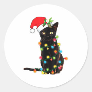 Adesivo Papai Noel Gato Preto Enroscado Em Luzes De Natal