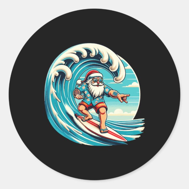 Adesivo Papai Noel Havaiano surfando Natal Aloha Tropi (Frente)