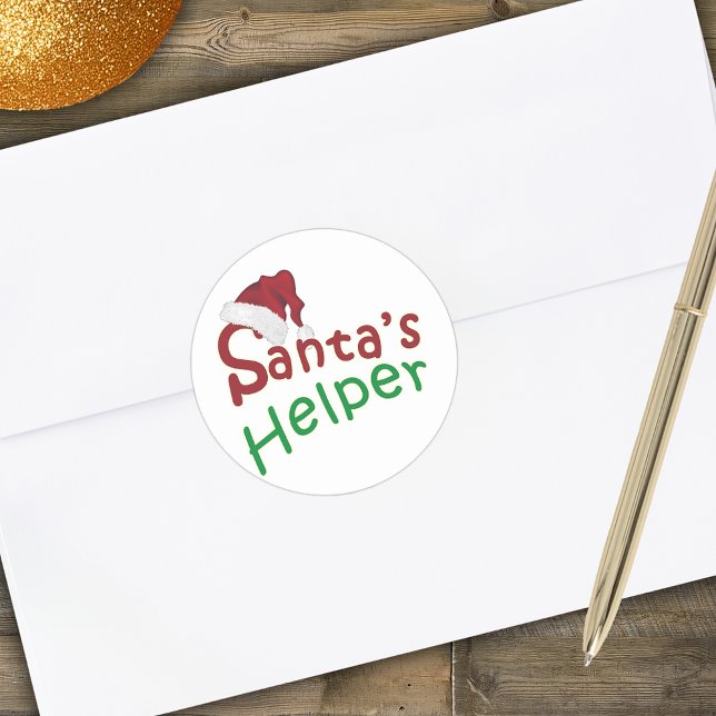 Adesivo Papai noel Helper Red Hat Typografia Natal (Santa's Helper Red Hat Typography Christmas Classic Round Sticker)