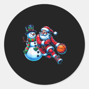 Adesivo Papai Noel Jogando Basquete Com Um Boneco de Neve