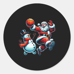 Adesivo Papai Noel Jogando Basquete Com Um Boneco de Neve