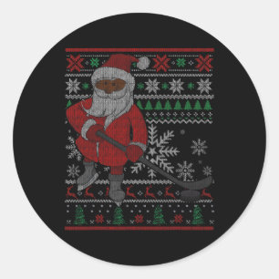 Adesivo Papai Noel Jogando Hóquei Preto Africano Americano