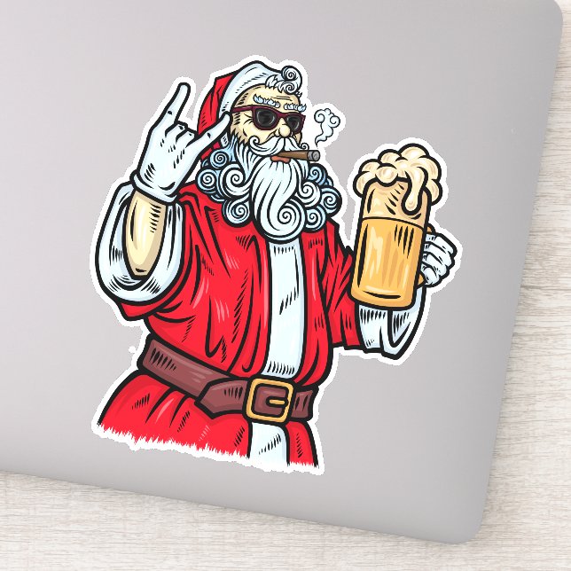 Adesivo Papai Noel Mau, Rocha, Cerveja e Charuto (Detalhe)