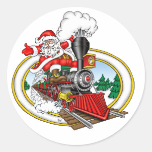 Adesivo Papai Noel monta uma locomotiva de vapor