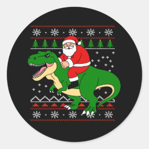 Adesivo Papai Noel montado em T Rex Dinosaur Natal Ugly Xm