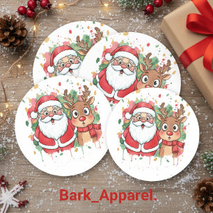 Adesivo Papai Noel Personalizado e Rena em Aquarela Natal