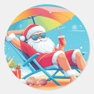 Adesivo Papai Noel Relaxando em uma Praia Tropical Sunbed