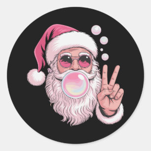 Adesivo Papai Noel Rosa Soprando Chiclete de Natal Natal F