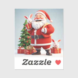 Adesivo Papai Noel segurando presente com coelhos