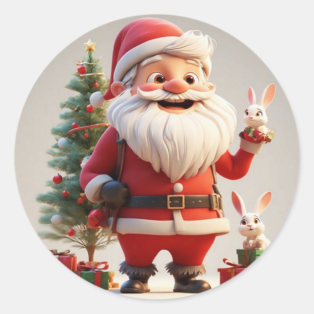 Adesivo Papai Noel segurando presente com coelhos (Frente)