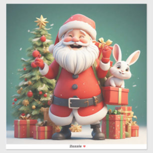 Adesivo Papai Noel segurando presente com coelhos