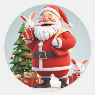Adesivo Papai Noel segurando presente com coelhos