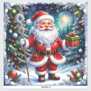 Adesivo Papai Noel segurando um presente em um Natal mágic