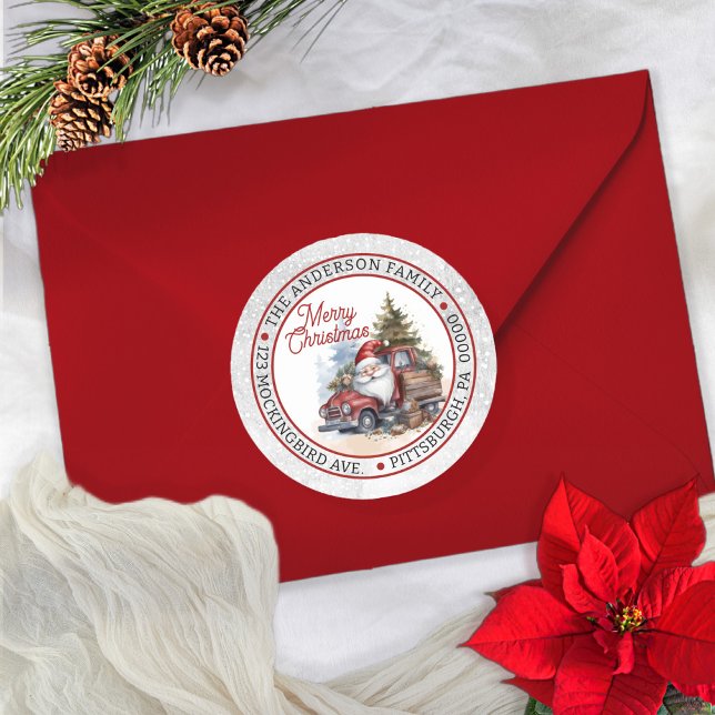 Adesivo Papai Noel | Selo de Envelope de Natal do Caminhão (Add a festive touch to your holiday correspondence with this Santa |Vintage Look Truck Envelope Seal)