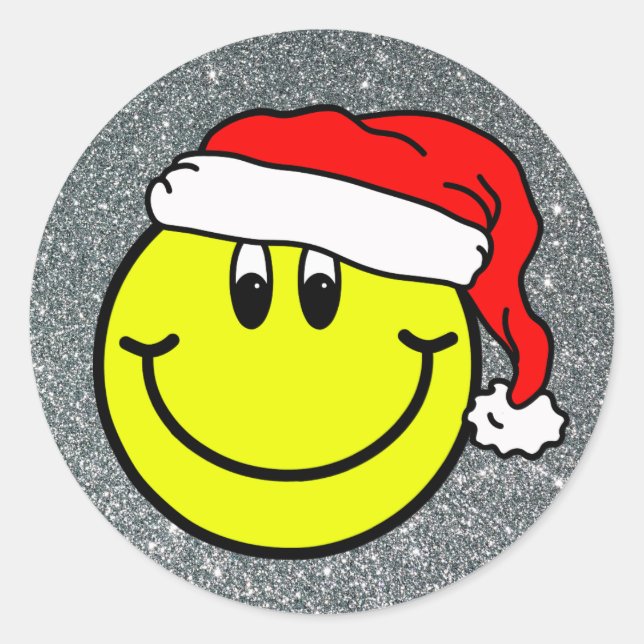 Adesivo Papai Noel sorrindo Face Emoji Round Sticker (Frente)