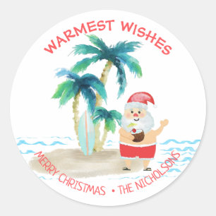 Adesivo Papai Noel Surfista Tropical Desejos Quentes de Na