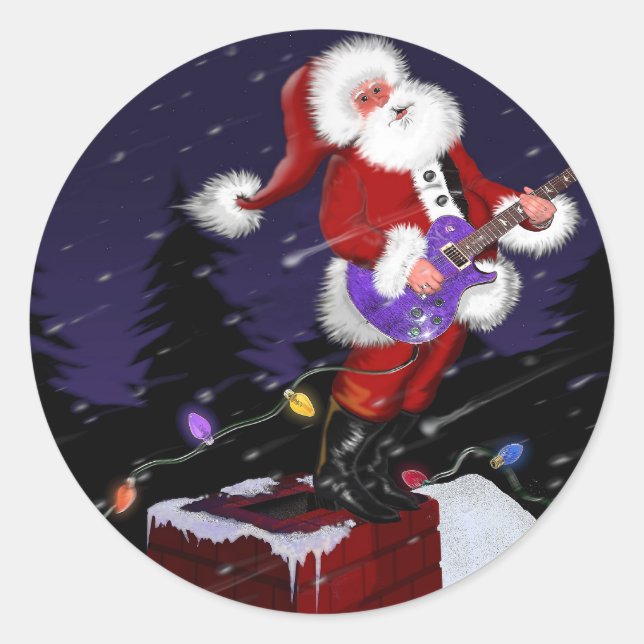 Adesivo Papai Noel tocando violão elétrico (Frente)