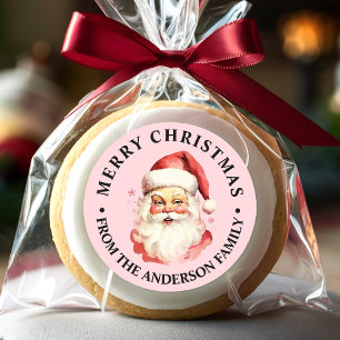 Adesivo Papai Noel Vintage Retro Cor-de-Rosa Feliz Natal