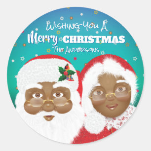 Adesivo Papais noeis afro-americanos e Sra. Claus Christma