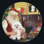 Adesivo Papais noeis Bichon Frise #2<br><div class="desc">Papais noeis em casa com sua Festa Bichon,  relaxando em frente ao fogo antes da grande noite. (Notem Mona Lisa sobre o manto segurando o mesmo cachorro.)</div>