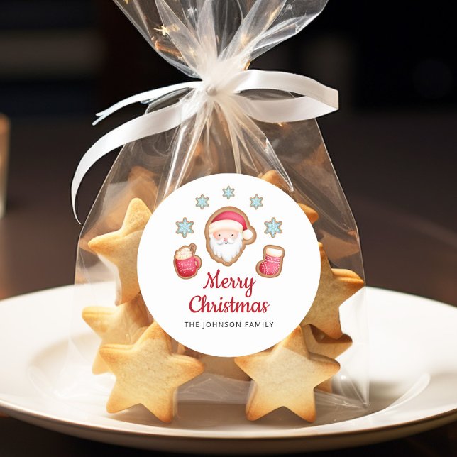 Adesivo Papais noeis bonitos Feliz Natal (Cute Santa Merry Christmas Classic Round Sticker)