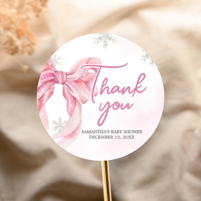 Adesivo Papais noeis Chá de fraldas de Natal (Pink Coquette Winter Baby Shower Sticker)