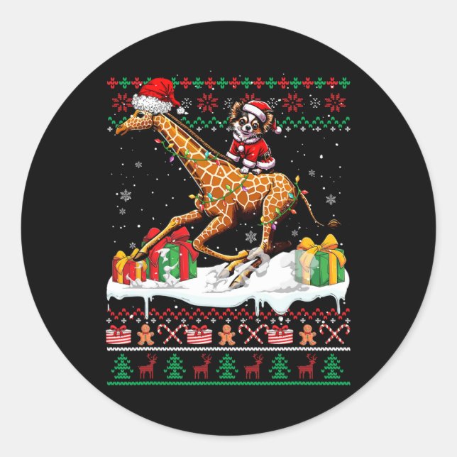 Adesivo Papais noeis Chihuahua Riding Giraffe Christmas Sw (Frente)
