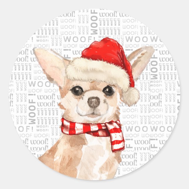Adesivo Papais noeis de Aquarela de Chihuahua no Natal (Frente)