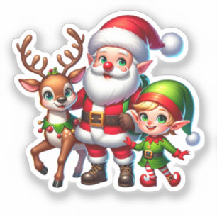 Adesivo Papais noeis de Chibi, Elf e Reindeer, no Natal