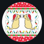 Adesivo Papais noeis de Labradores Amarelos de Natal<br><div class="desc">Papais noeis de Labradores Amarelos de Natal! Cartoon Whimsy e fofo Labrador Retriever criado por Naomi Ochiai do Japão. Dons de diversão excelente para amantes de cães que amam Labradores Amarelos. :) Adoráveis Labradores Amarelos estão olhando para trás com Santa Hats e bigodes!</div>