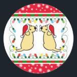 Adesivo Papais noeis de Labradores Amarelos de Natal<br><div class="desc">Papais noeis de Labradores Amarelos de Natal! Cartoon Whimsy e fofo Labrador Retriever criado por Naomi Ochiai do Japão. Dons de diversão excelente para amantes de cães que amam Labradores Amarelos. :) Adoráveis Labradores Amarelos estão olhando para trás com Santa Hats e bigodes!</div>