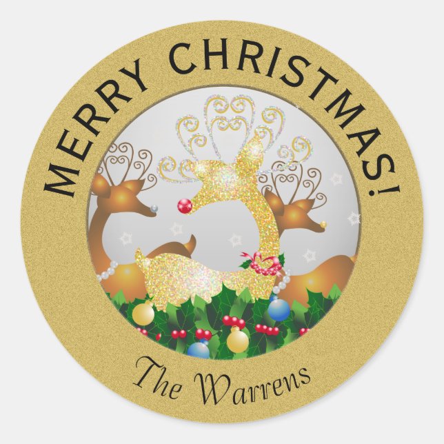 Adesivo Papais noeis De Natal Reindeer Flocos De Neve Fest (Frente)