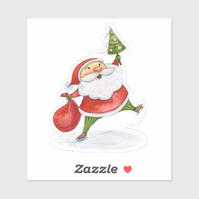 Adesivo Papais noeis de patinação Desenho de aquarelas de  (Folha)