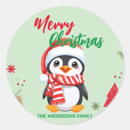 Adesivo Papais noeis de pinguins de Natal bonitos feriados