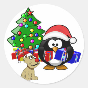 Adesivo Papais noeis de pinguins e Cão-de-Reindeer