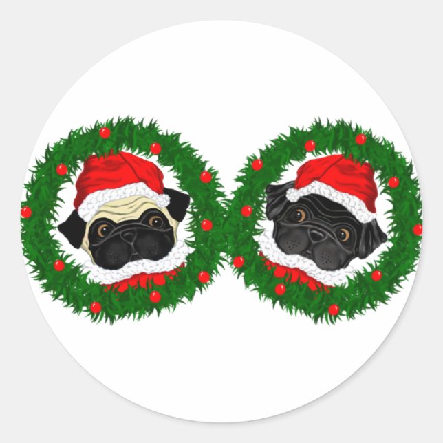 Adesivo Papais noeis de Pug Preto e Pug Culpados de Natal (Frente)