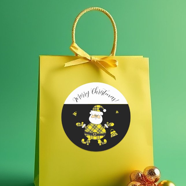 Adesivo Papais noeis De Tartan Amarelo Da Moda Com Carteir (Criador carregado)